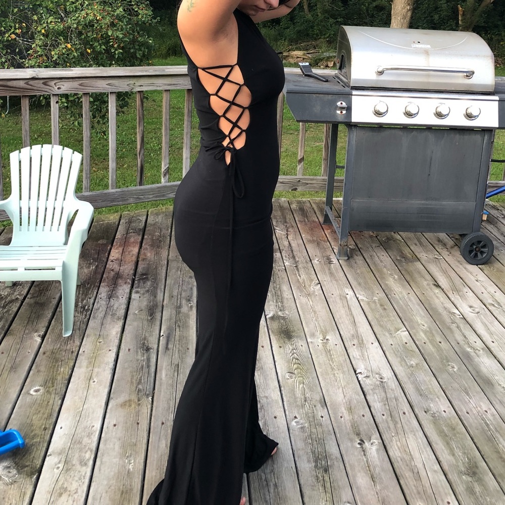 Black side cross detail hoco dress
